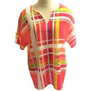 CT783 Ethyl Short Sleeve Tangerine  & White Blouse